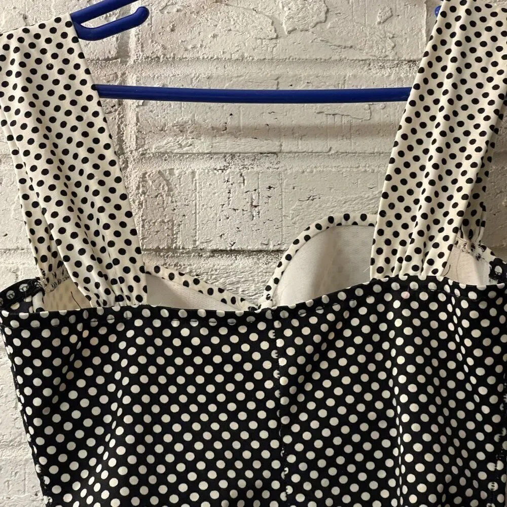 Vintage Retro Style Swimwear Black & White Polka Dot One Piece Small